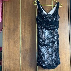 Express pink with black lace overlay dress